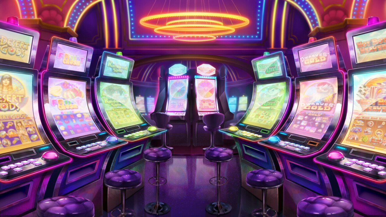 Ilustrasi seru permainan slot online modern di bahagia777 dengan efek visual keren